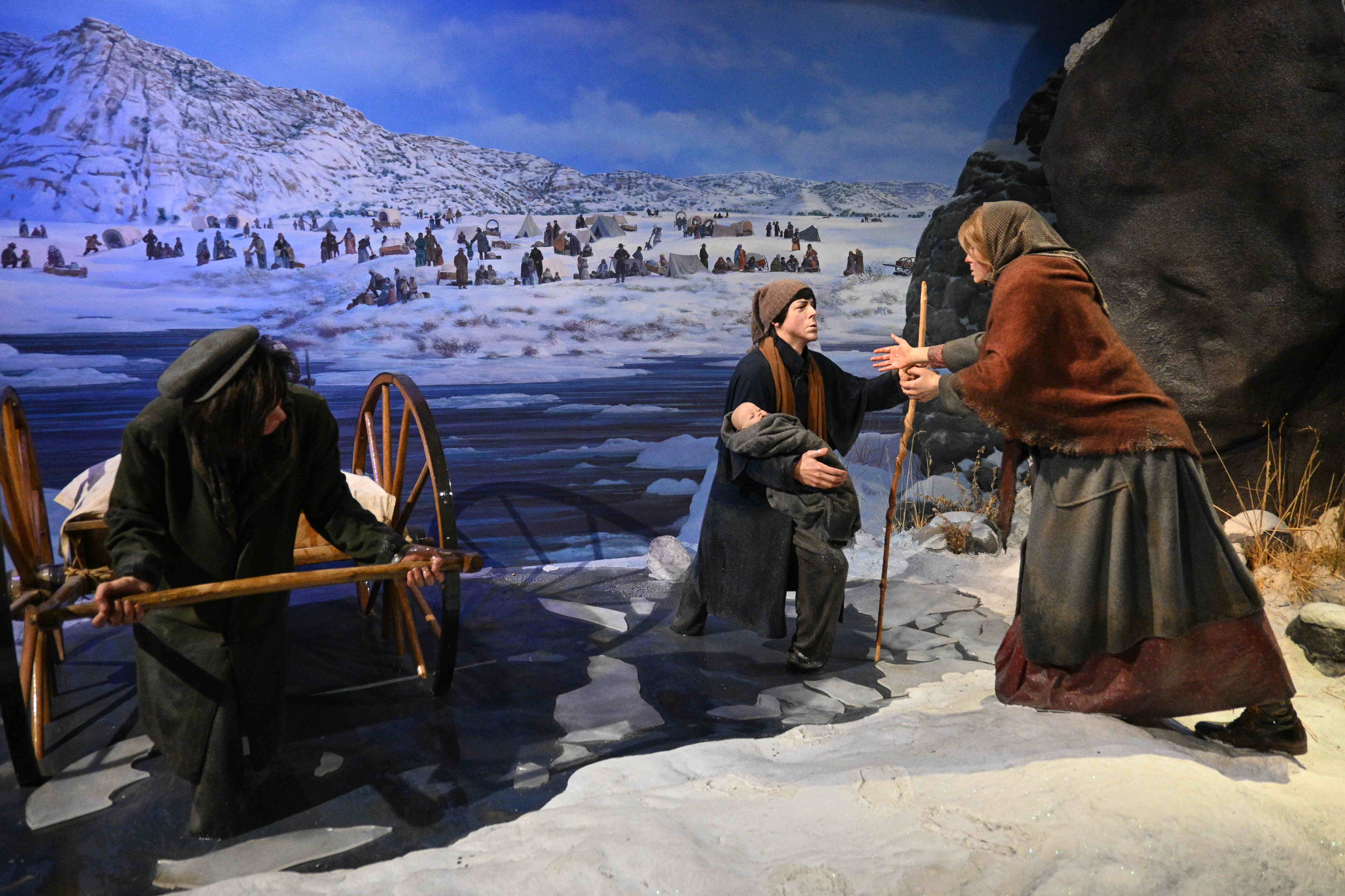 Exhibit displaying travelers going across icy lakes