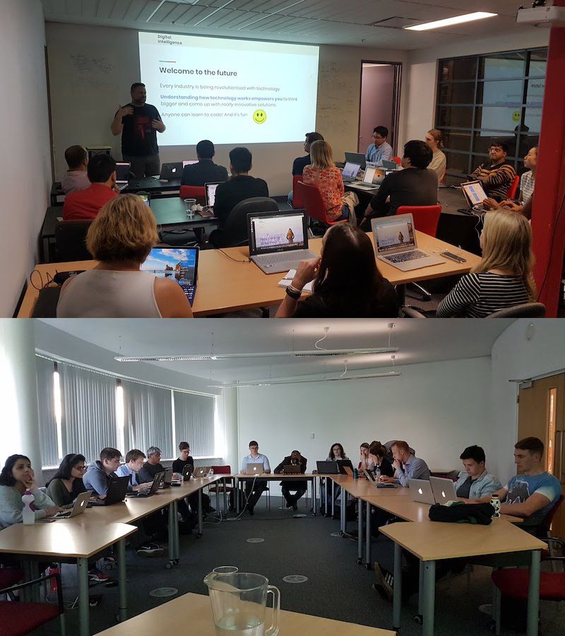 A photo of Pete Argent teaching coding workshops
