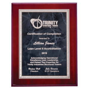 Airflyte Rosewood High Lustr Plaque with Gray Marble/Silver Florentine Border Plate