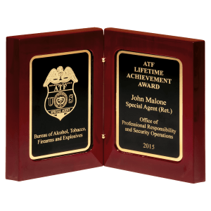 High Gloss Rosewood Book Award with Black Gold Border Plates