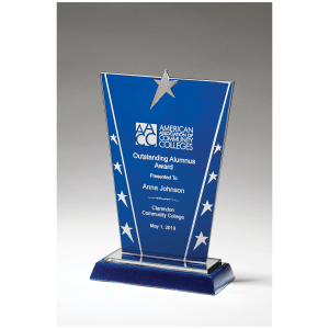 Constellation Series Glass Award with Background with Chrome Plated Star Blue 6 3/8" x 10 5/8" G2978E product view for custom decoration