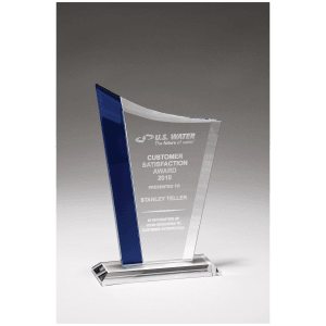5 1/4 x 8" Zenith Series Clear Glass Award with Blue Glass Highlights Clear/Blue 5 1/4" x 8" x 3/8" thick G2930E product view for custom decoration