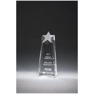 Star Trophy Carved From a Block of Crystal Clear 2 1/2" x 7 1/2" x 1 1/2" (tapered) K9225E product view for custom decoration