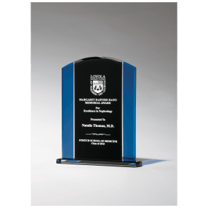 5 7/8" x 7 3/4" Clear Glass with Blue/Black Silkscreened Upright and Black Screened Base Clear/Black/Blue 5 7/8" x 7 3/4" x 3/8" (Bottom) G2658E product view for custom decoration