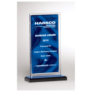 5" x 6 1/2" Dark Blue Draped Satin Patterned Acrylic with Silver Mirror Border, Black Base
