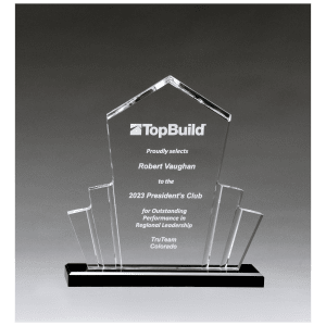 10 3/4" Large Tower Spotlight Acrylic with Black Acrylic Base. Clear/Black 10" x 10 3/4" x 1/2" thick A7008E product view for custom decoration
