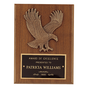 Sculptered Relief Eagle Casting and Laser Engravable Black Plate on an American Walnut Plaque