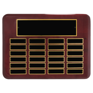 Rosewood Piano Finish 24 Plate Perpetual Plaque with Black Brass Plates
