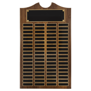 American Walnut 72 Plate Perpetual Plaque with Black Brass Plates