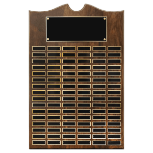 American Walnut 96 Plate Perpetual Plaque with Black Brass Plates