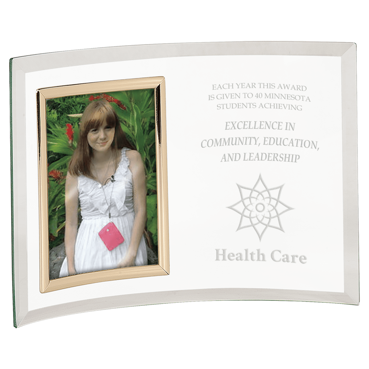 Jade Glass Crescent with 3 1/2" x 5" Picture Frame, product photo