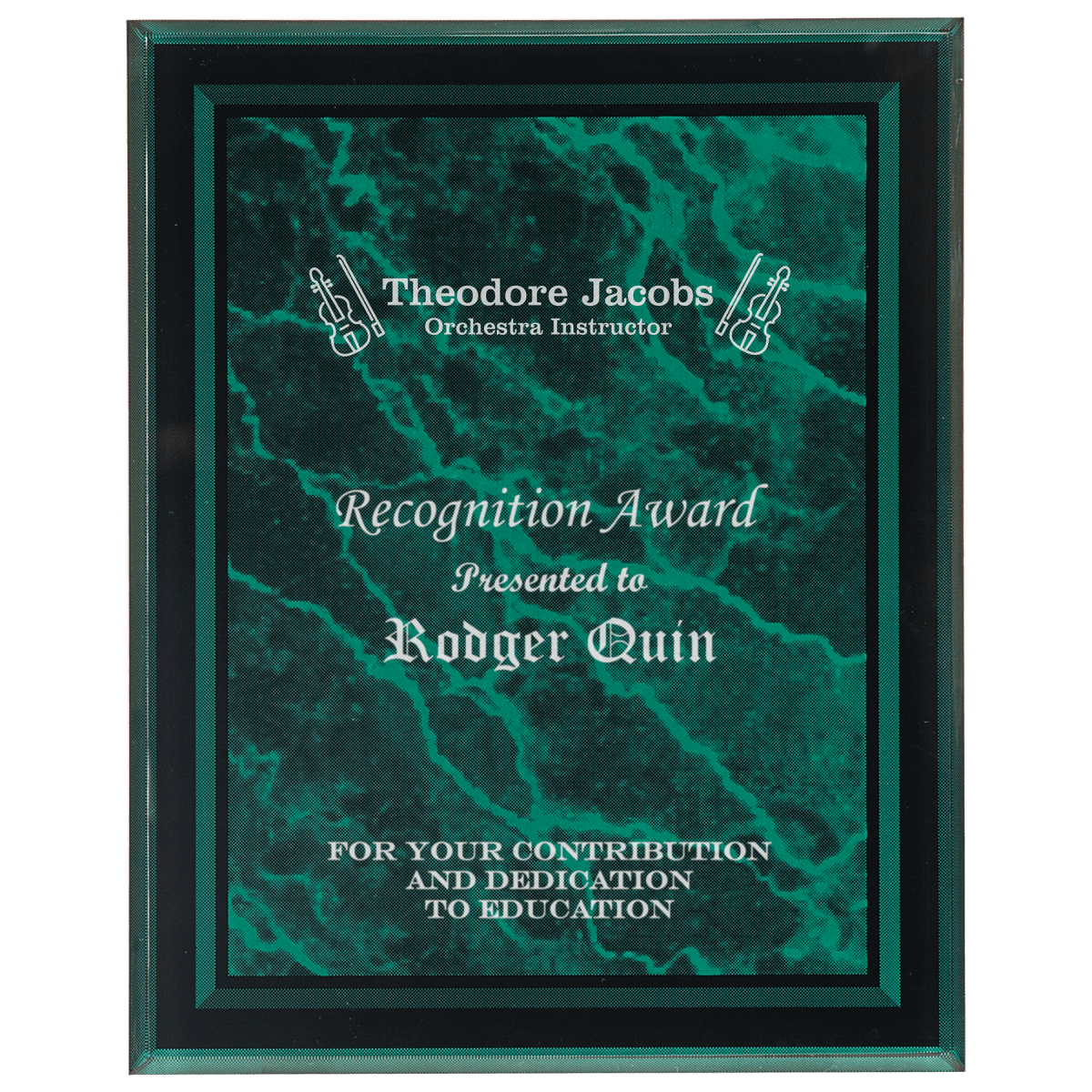 Small Green Marble Border Clear Plaque, product photo