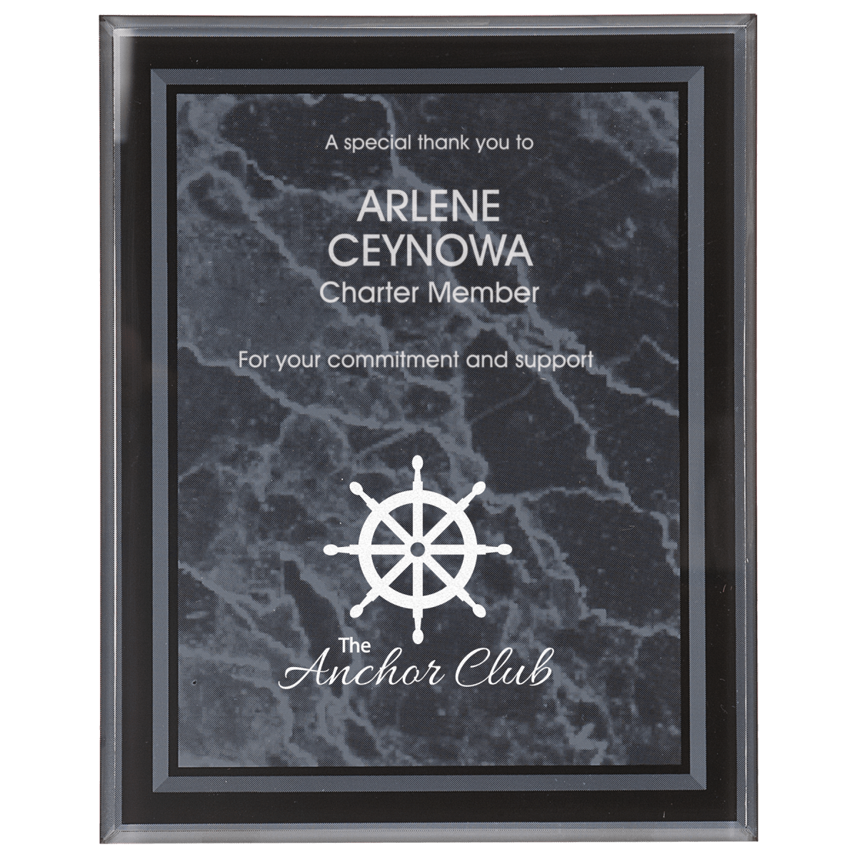 Medium Black Marble Border Clear Plaque, product photo