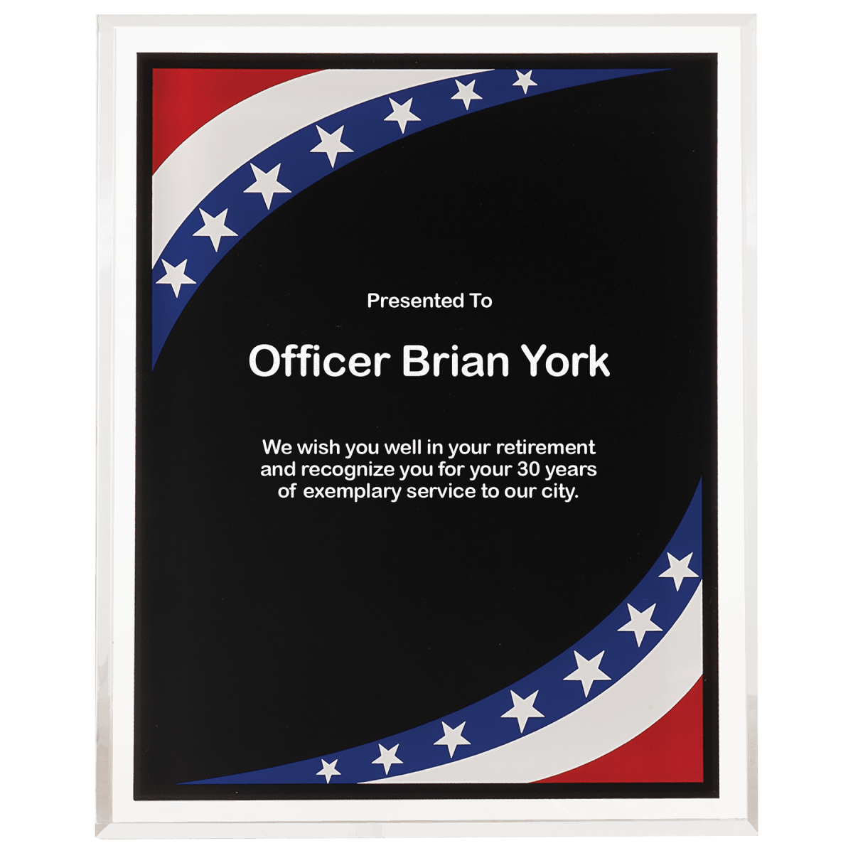 Medium Stars and Stripes Marble Border Clear Plaque, product photo
