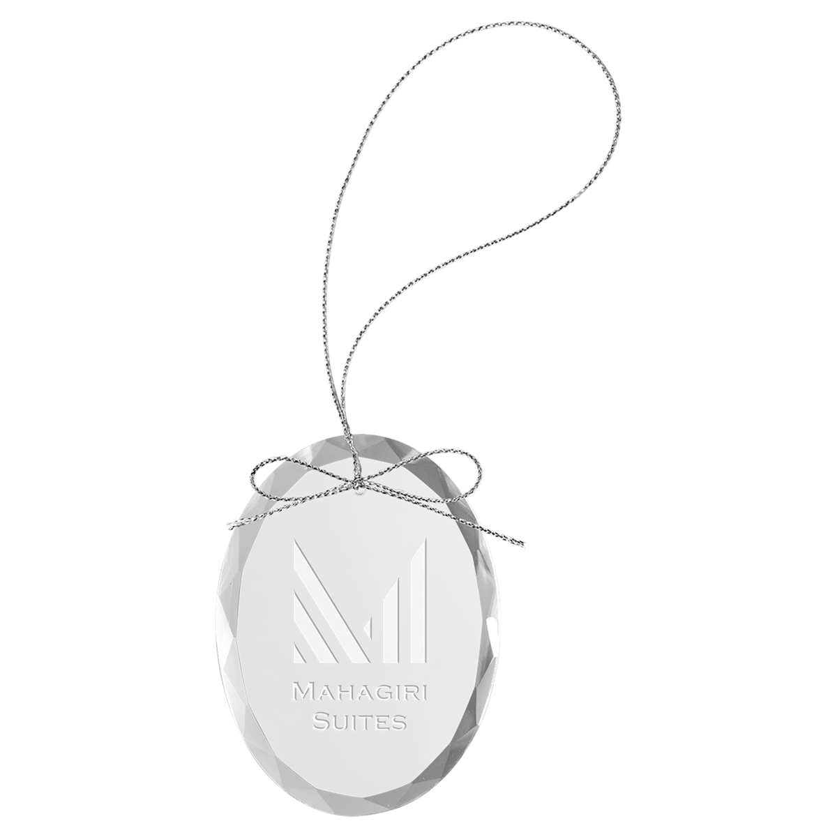 Clear Oval Glass Ornament with Silver String, product photo