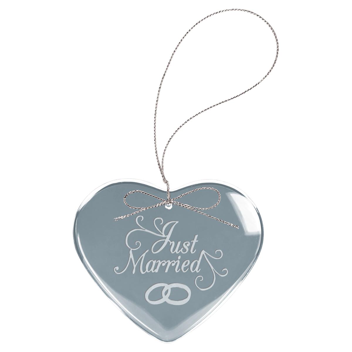 Clear Heart Glass Ornament with Silver String, product photo
