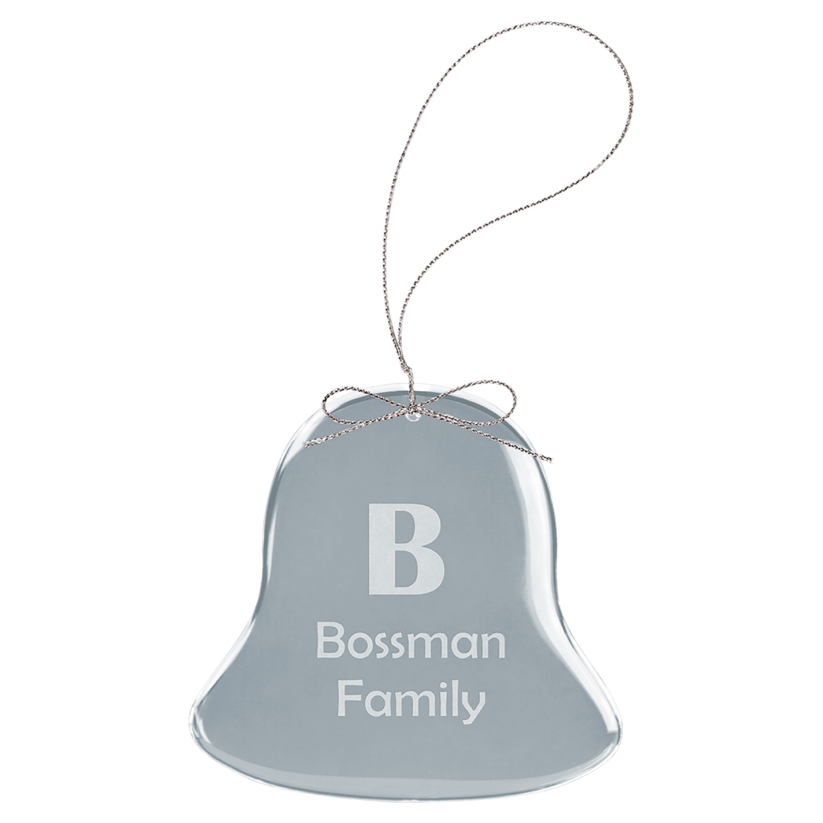 Clear Bell Glass Ornament with Silver String, product photo