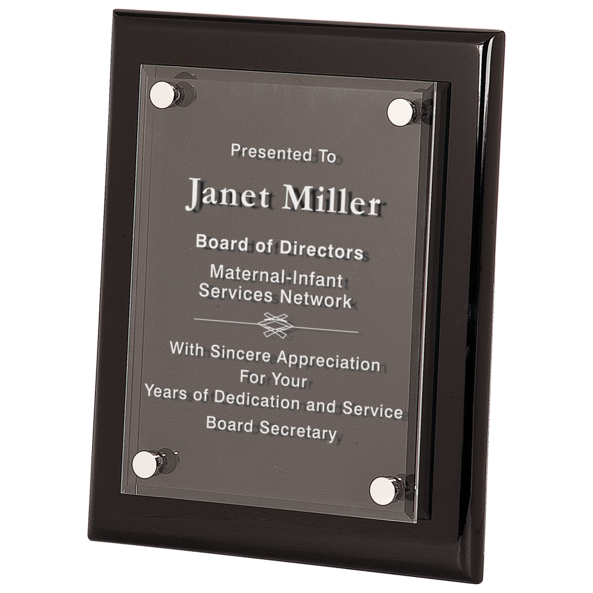 Small Black Piano Finish Floating Acrylic Plaque, product photo