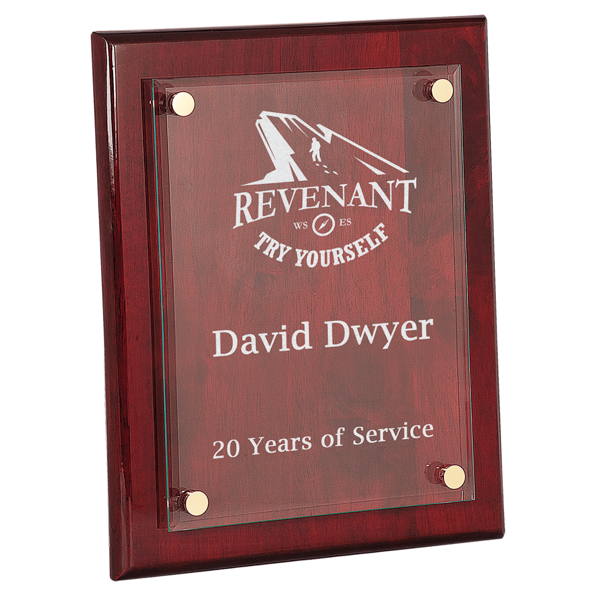Rosewood Piano Finish Floating Glass Plaque, product photo