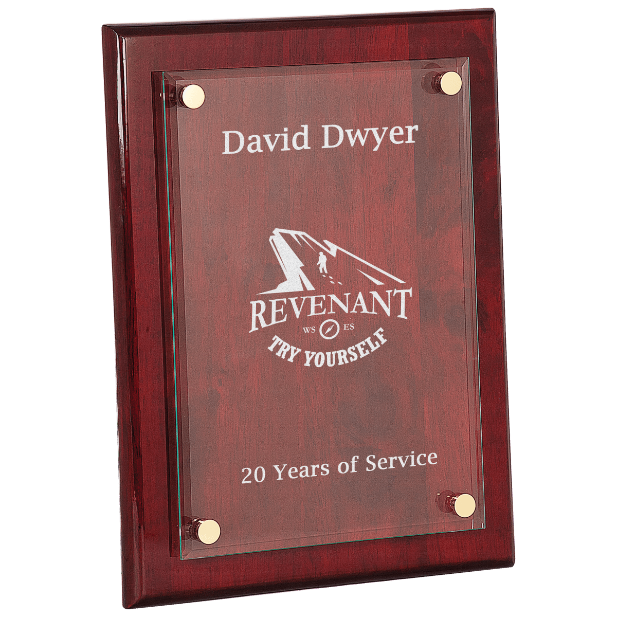 Rosewood Piano Finish Floating Glass Plaque, product photo