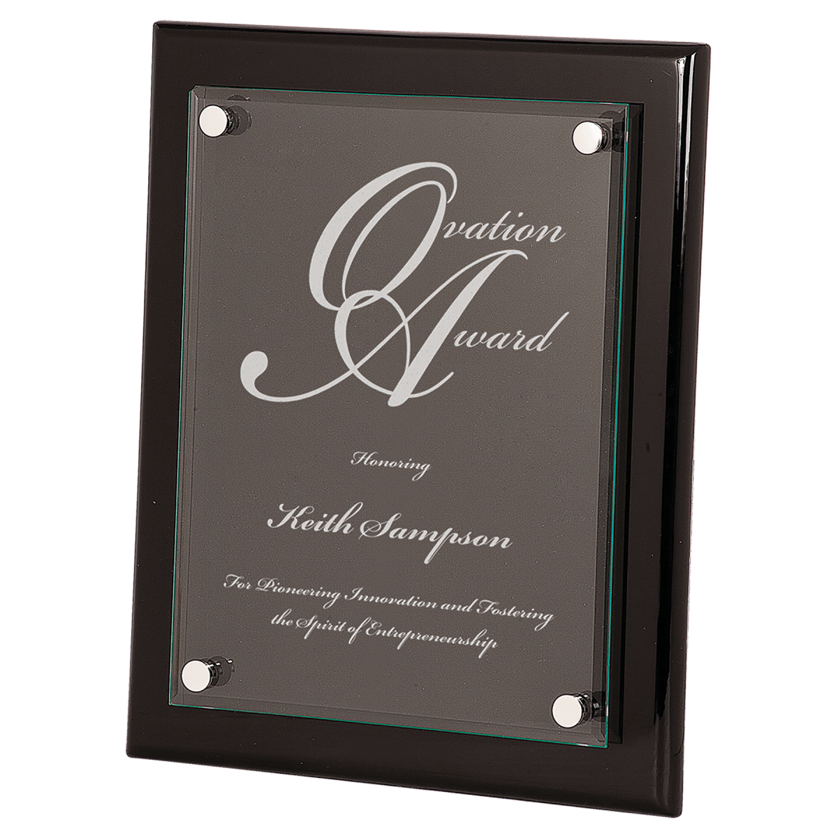 Black Piano Finish Floating Glass Plaque, product photo