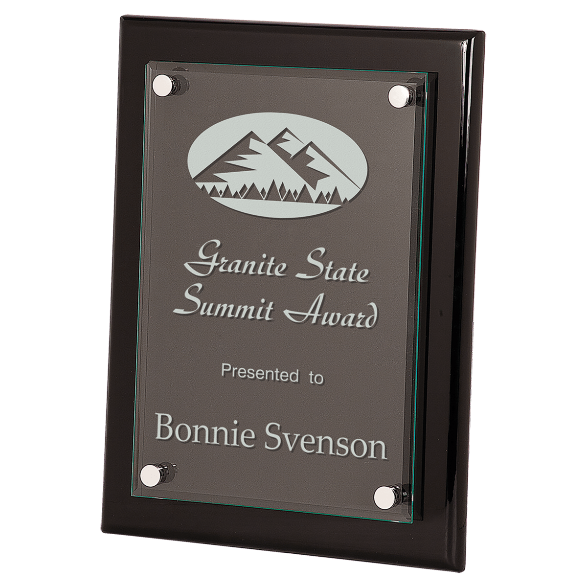 Black Piano Finish Floating Glass Plaque, product photo