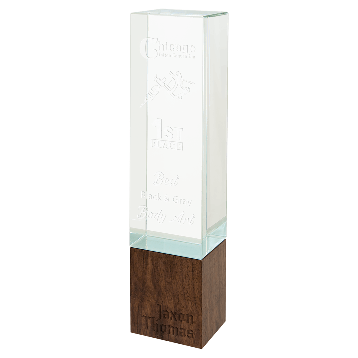 Large Rectangle Sierra Glass with Walnut Base, product photo