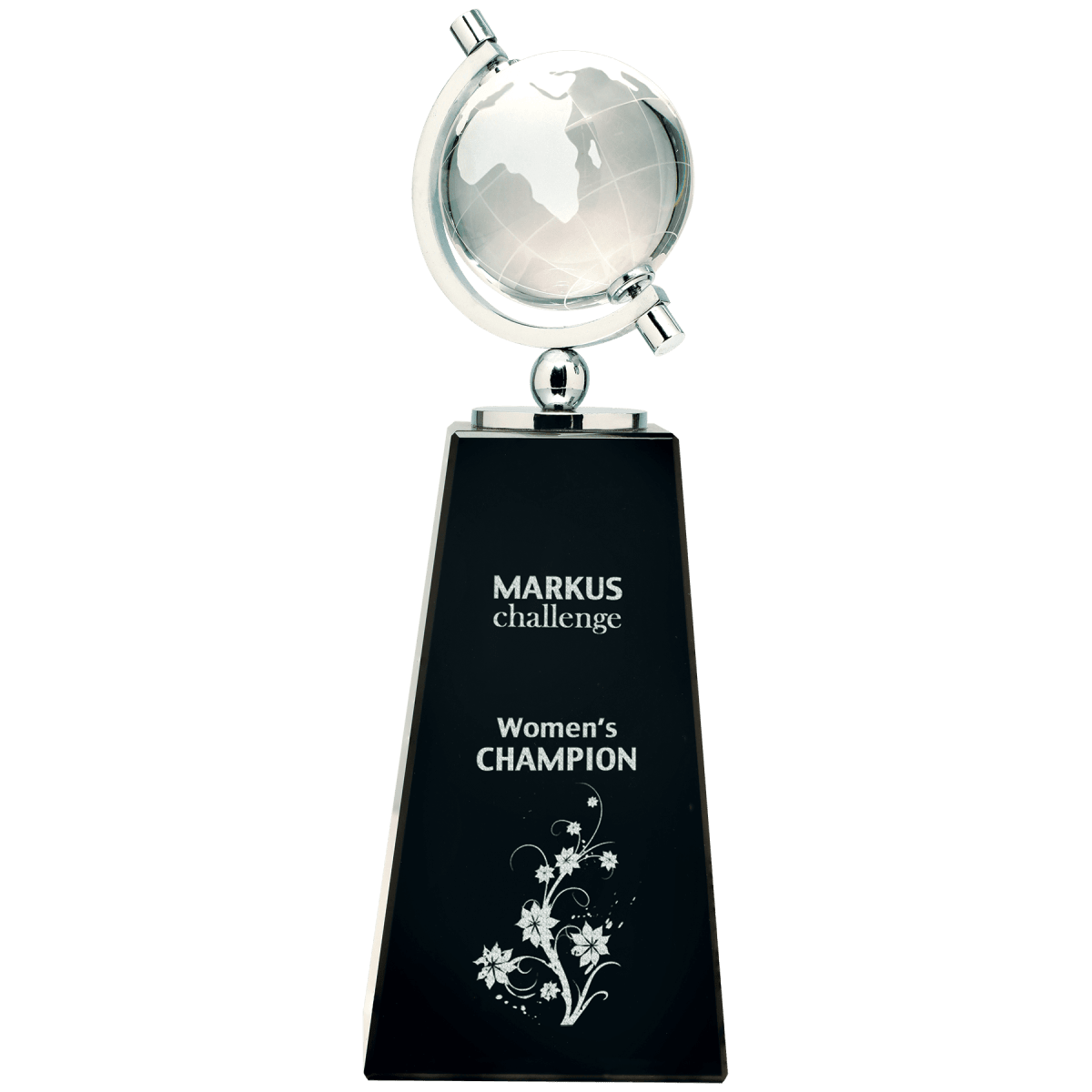 Crystal Spinning Globe on Black Pedestal Base, product photo