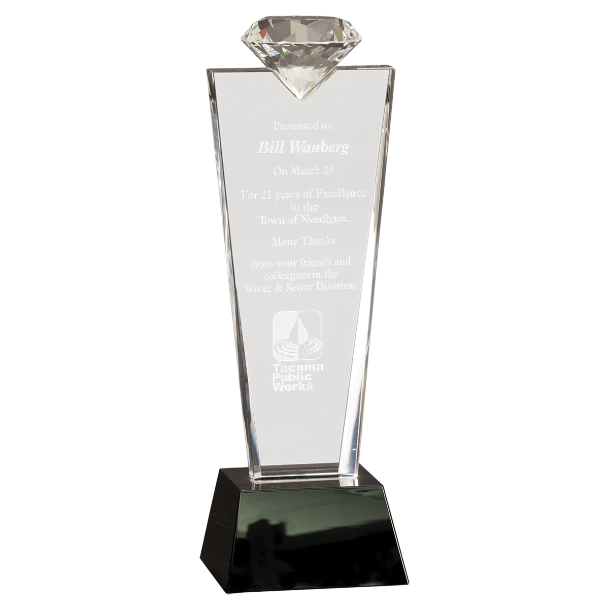 Crystal Diamond Top Award on Black Pedestal Base, product photo