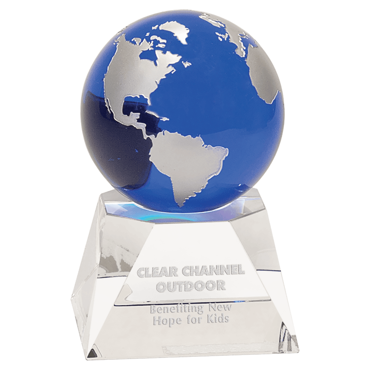Blue Crystal Globe on Clear Crystal Base, product photo