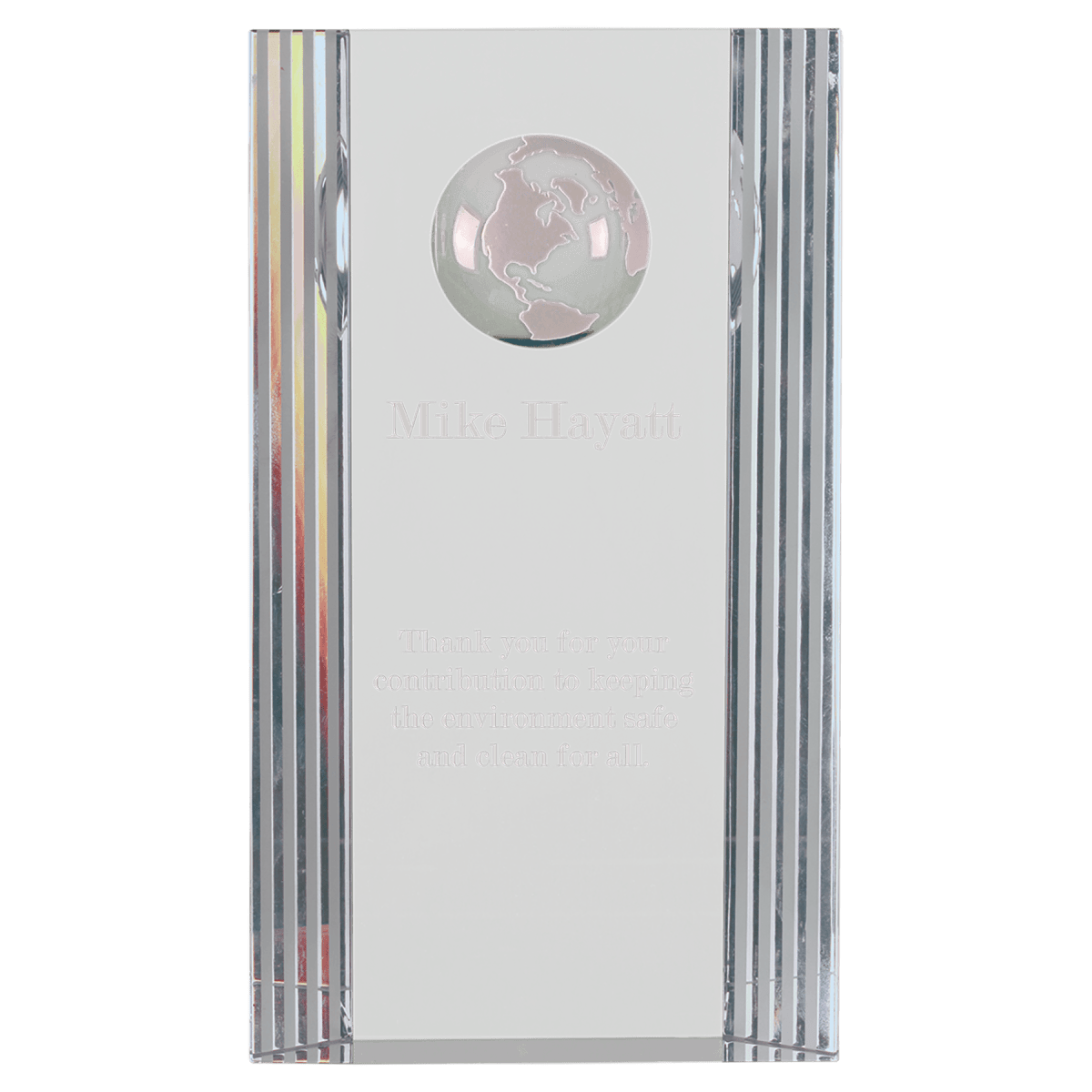 Clear Crystal Rectangle with Globe Etching, product photo