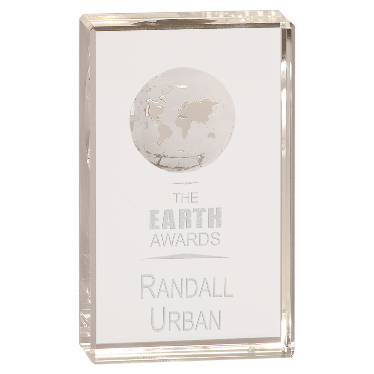 Small Clear Crystal Rectangle with Globe Etching, product photo