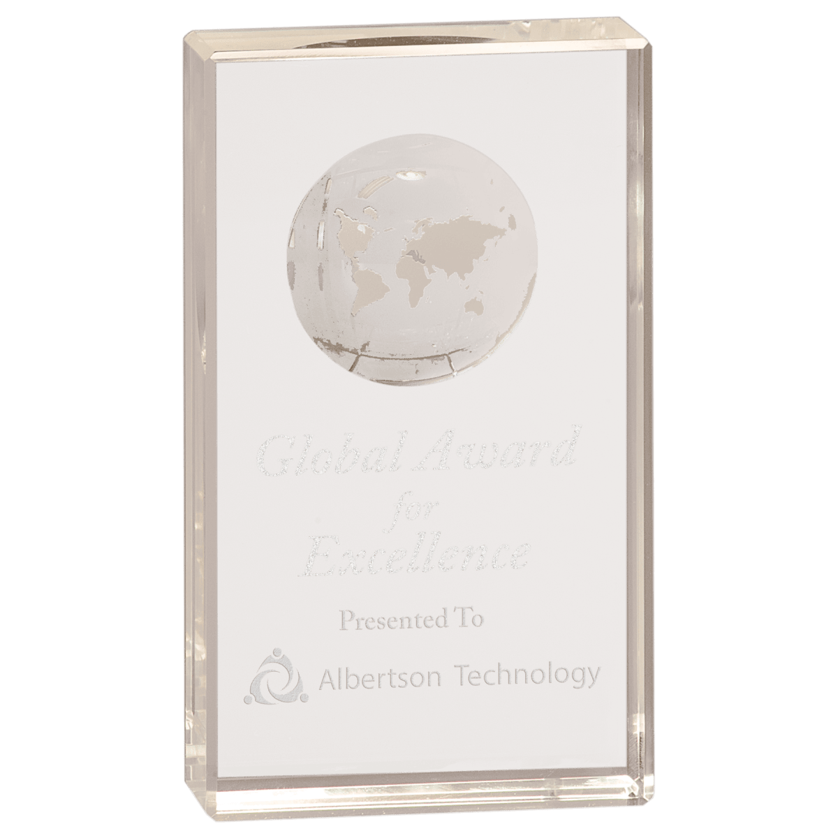 Medium Clear Crystal Rectangle with Globe Etching, product photo