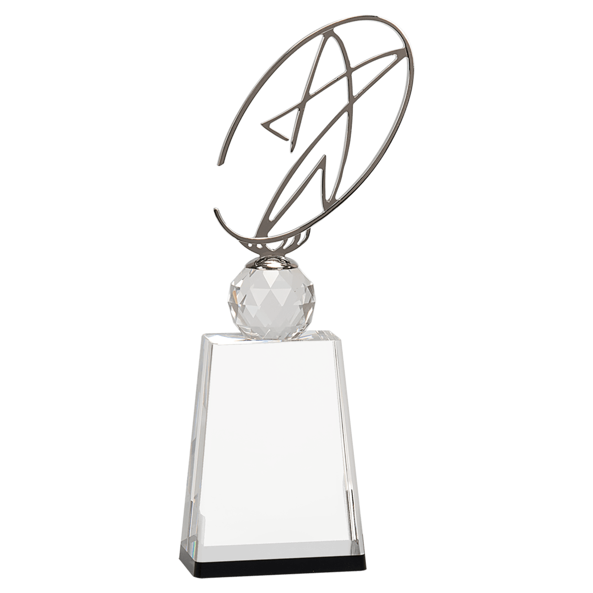 Large Clear/Black Crystal Award with Silver Metal Oval Star, product photo