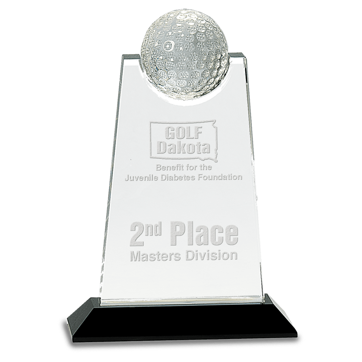 Crystal Golf Ball Inset Award on a Black Base, product photo