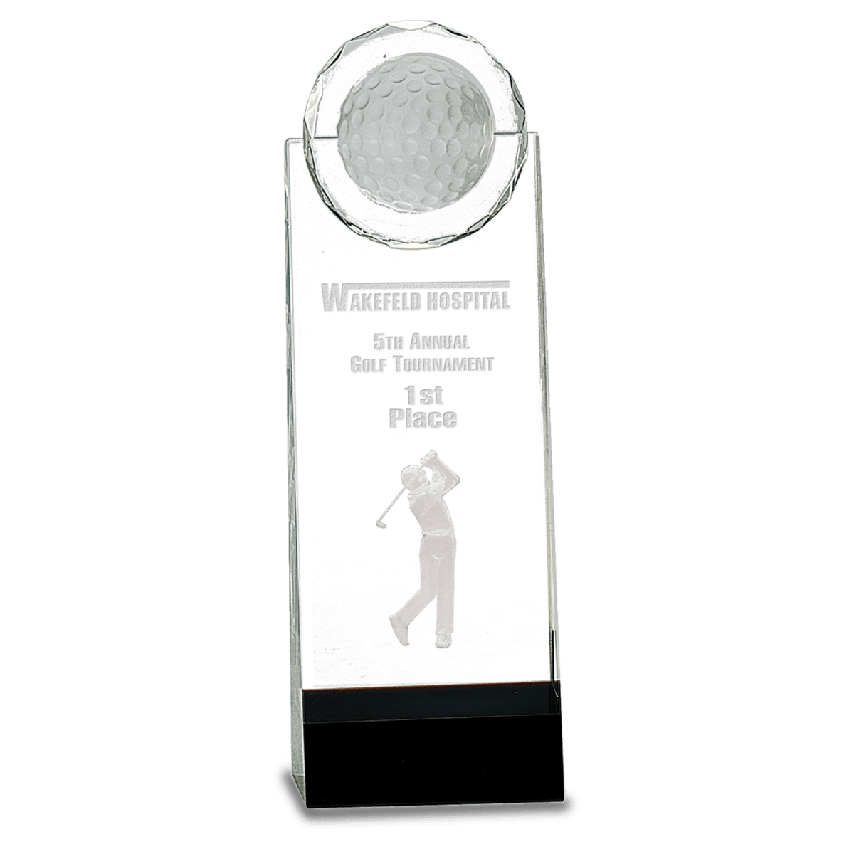 Crystal Golf Ball Tower Award with 3-D Golfer, product photo