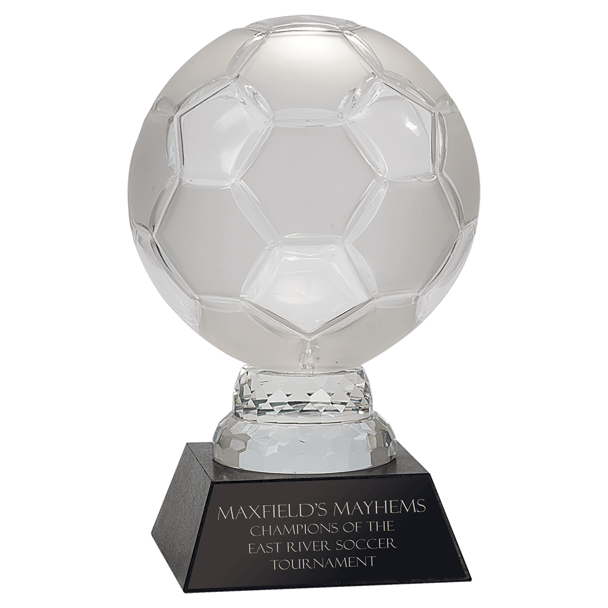 Glass Soccer Ball with Black Marble Base, product photo