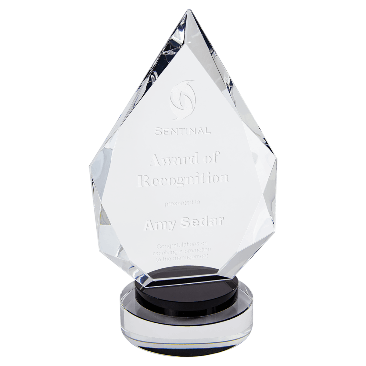 Small Diamond Crystal on Black & Clear Round Base, product photo