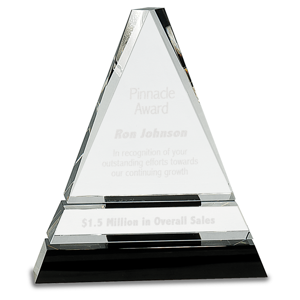 Large Clear Crystal Triangle on Black Crystal Pedestal Base, product photo