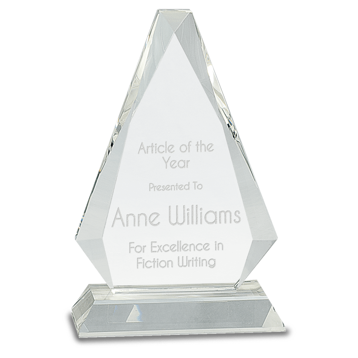 Small Clear Crystal Triangle on Clear Pedestal Base, product photo
