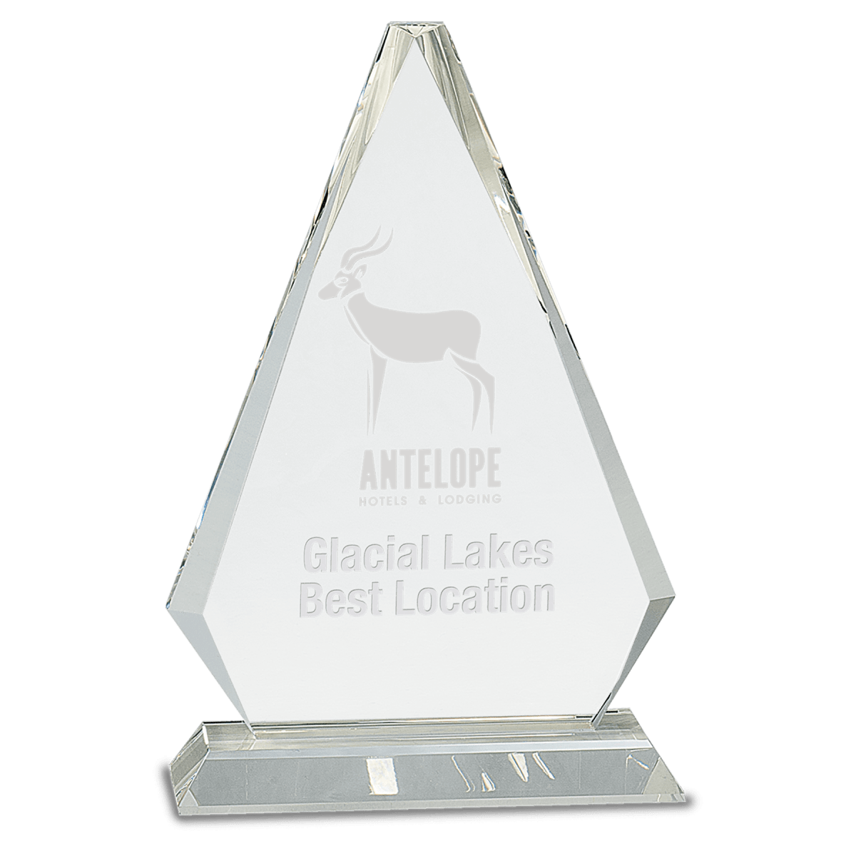 Large Clear Crystal Triangle on Clear Pedestal Base, product photo