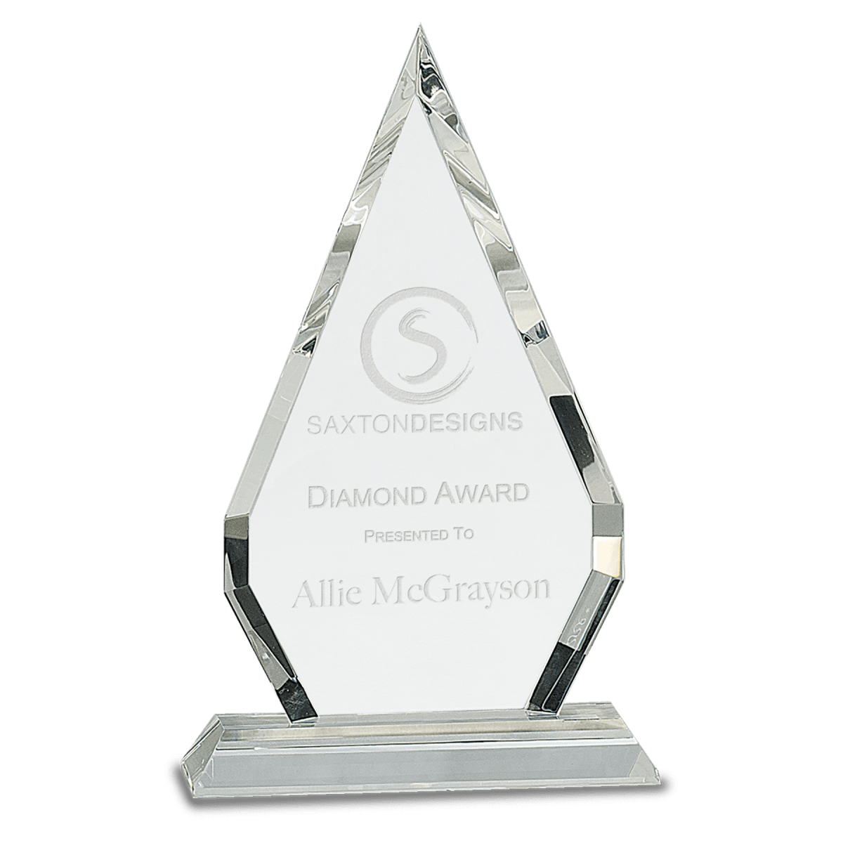 Medium Crystal Diamond on Clear Pedestal Base, product photo