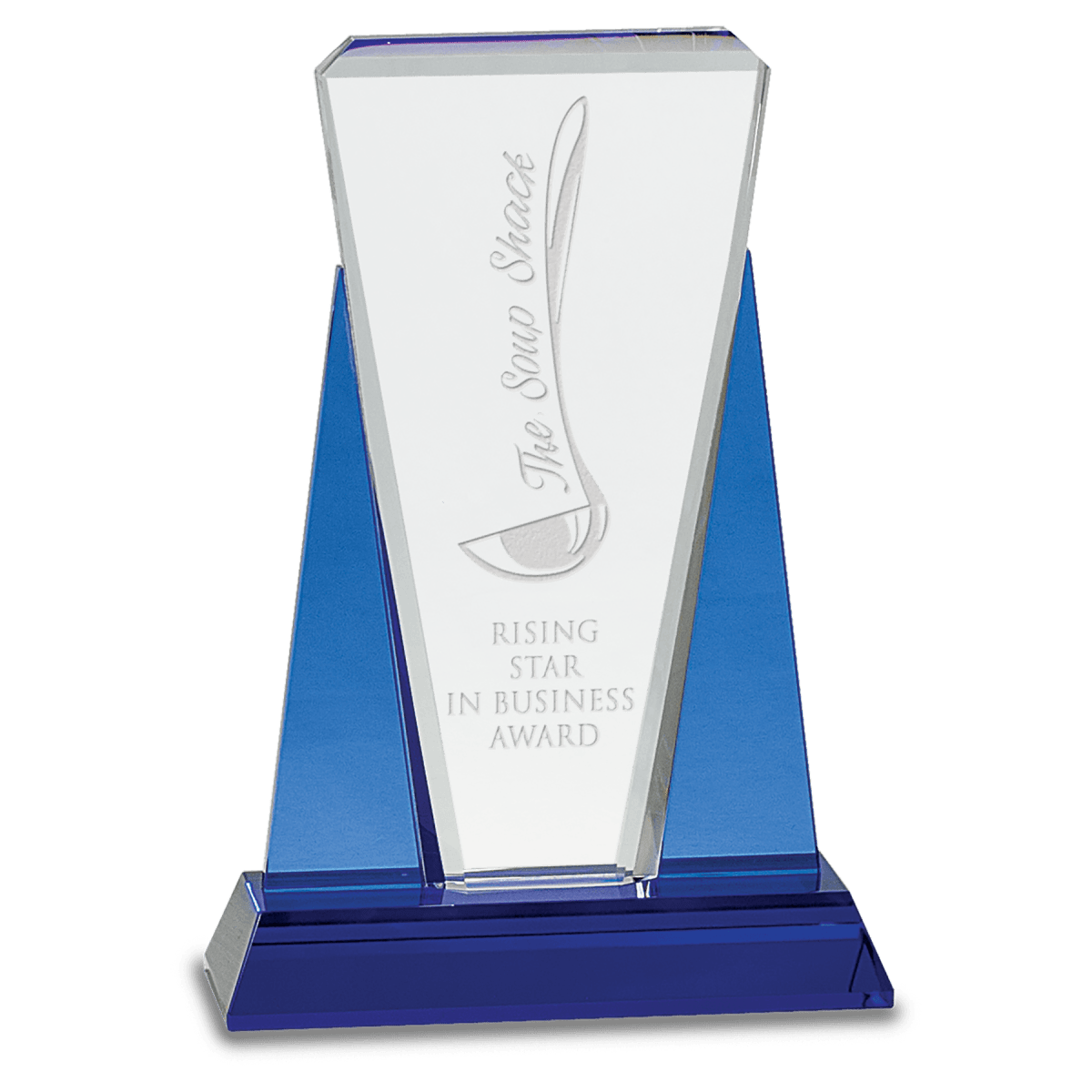 Small Blue/Clear Wedge Crystal on Blue Pedestal Base, product photo