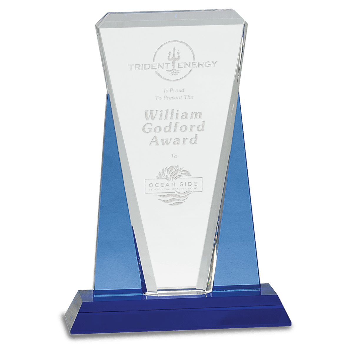 Large Blue/Clear Wedge Crystal on Blue Pedestal Base, product photo