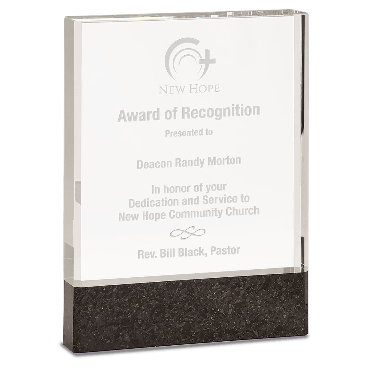 Large Clear Fusion Crystal Award with Genuine Black Marble, product photo