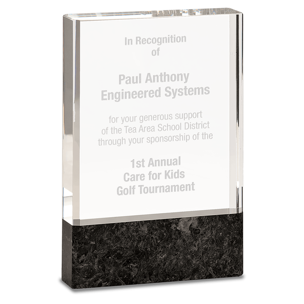Clear Fusion Crystal Award with Genuine Black Marble, product photo