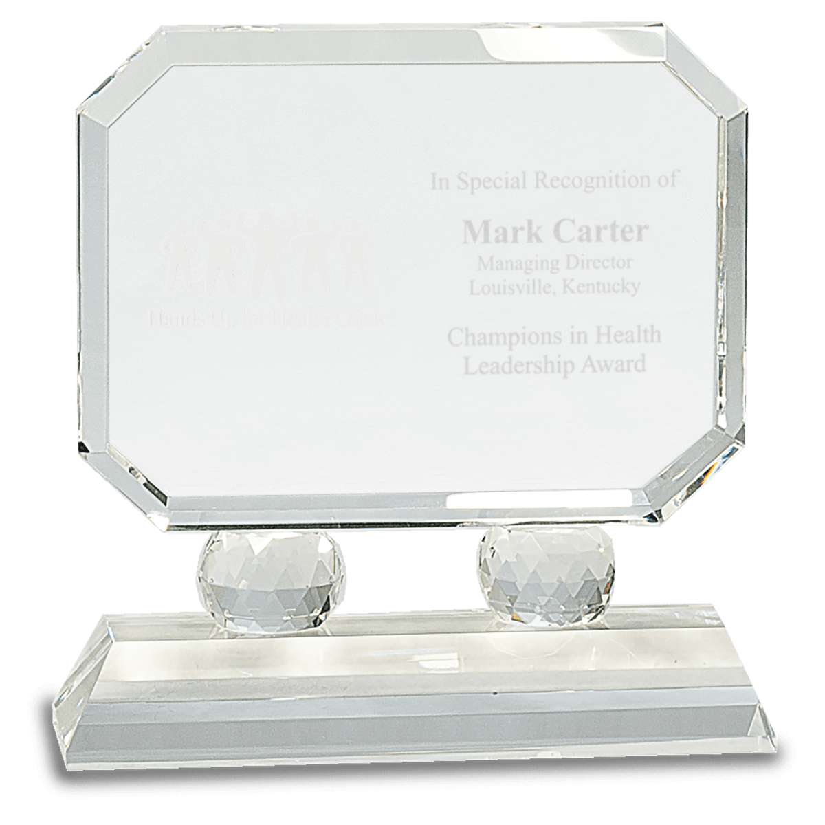Small Rectangle Crystal on Clear Pedestal Base, product photo