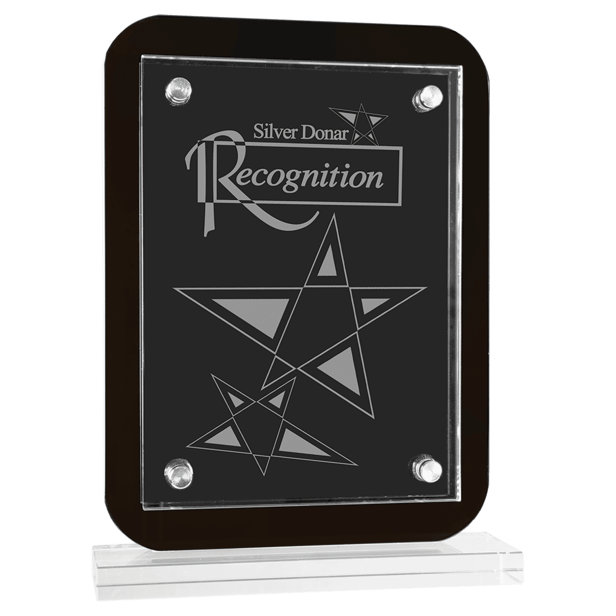 Large Black Floating Glass Standup Plaque, product photo
