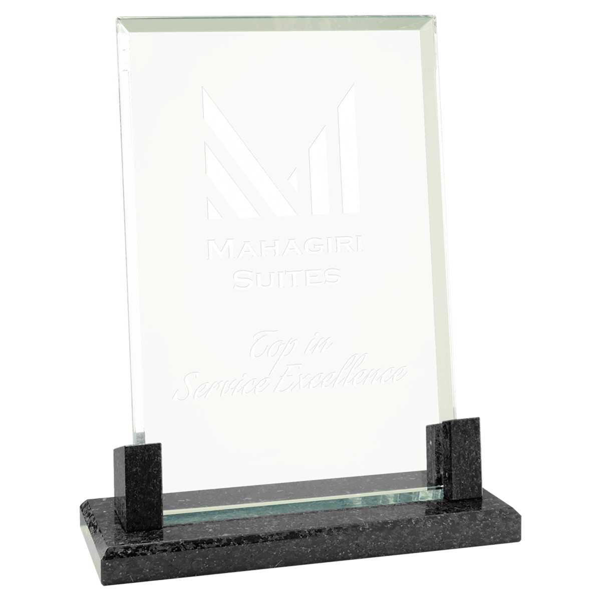 Large Rectangle Glass with Black Marble Base, product photo