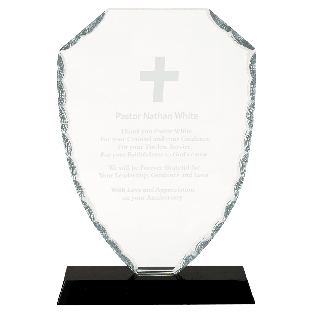 Large Shield Facet Glass on Black Base, product photo